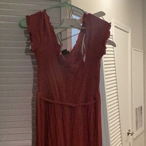 Off the shoulder rust color, maxi dress